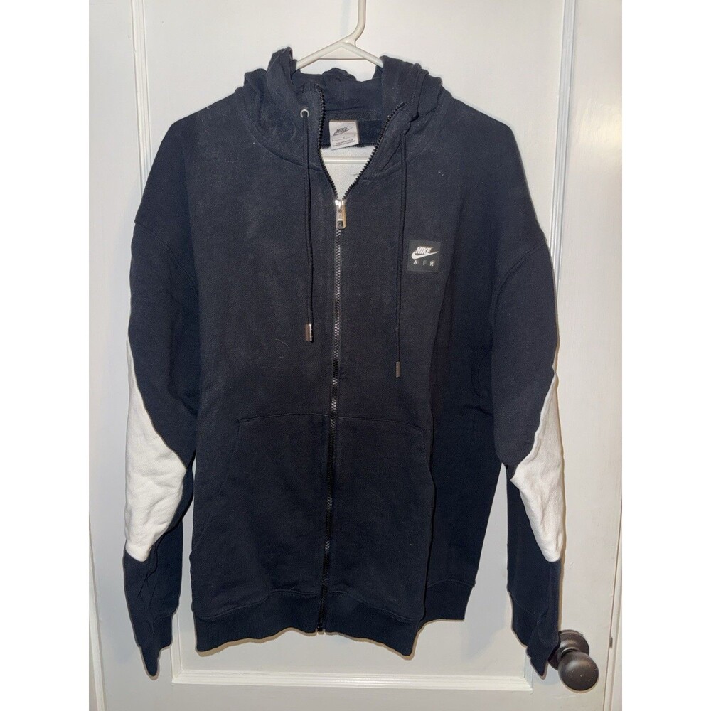 Nike Air Mens L Black White Long Sleeve Hooded Full Zip Sweatshirt